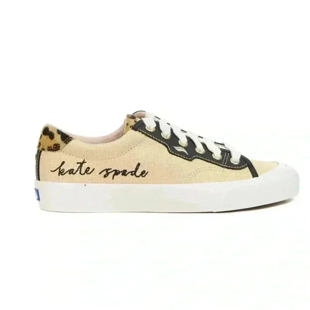 Keds x Kate Spade Beige Canvas Low-Top Sneakers with Leopard Accent
